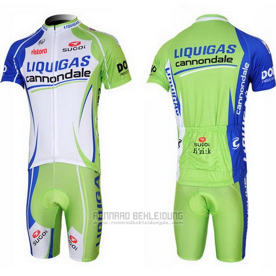 2013 Fahrradbekleidung Liquigas Cannondale Wei und Grun Trikot Kurzarm und Tragerhose